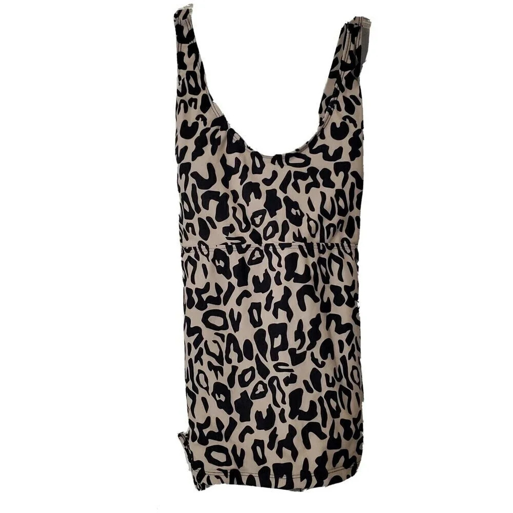 Esprlia Swimwear Womens Leopard Tan Black‎ Criss Cross Back Tankini Beach XL New